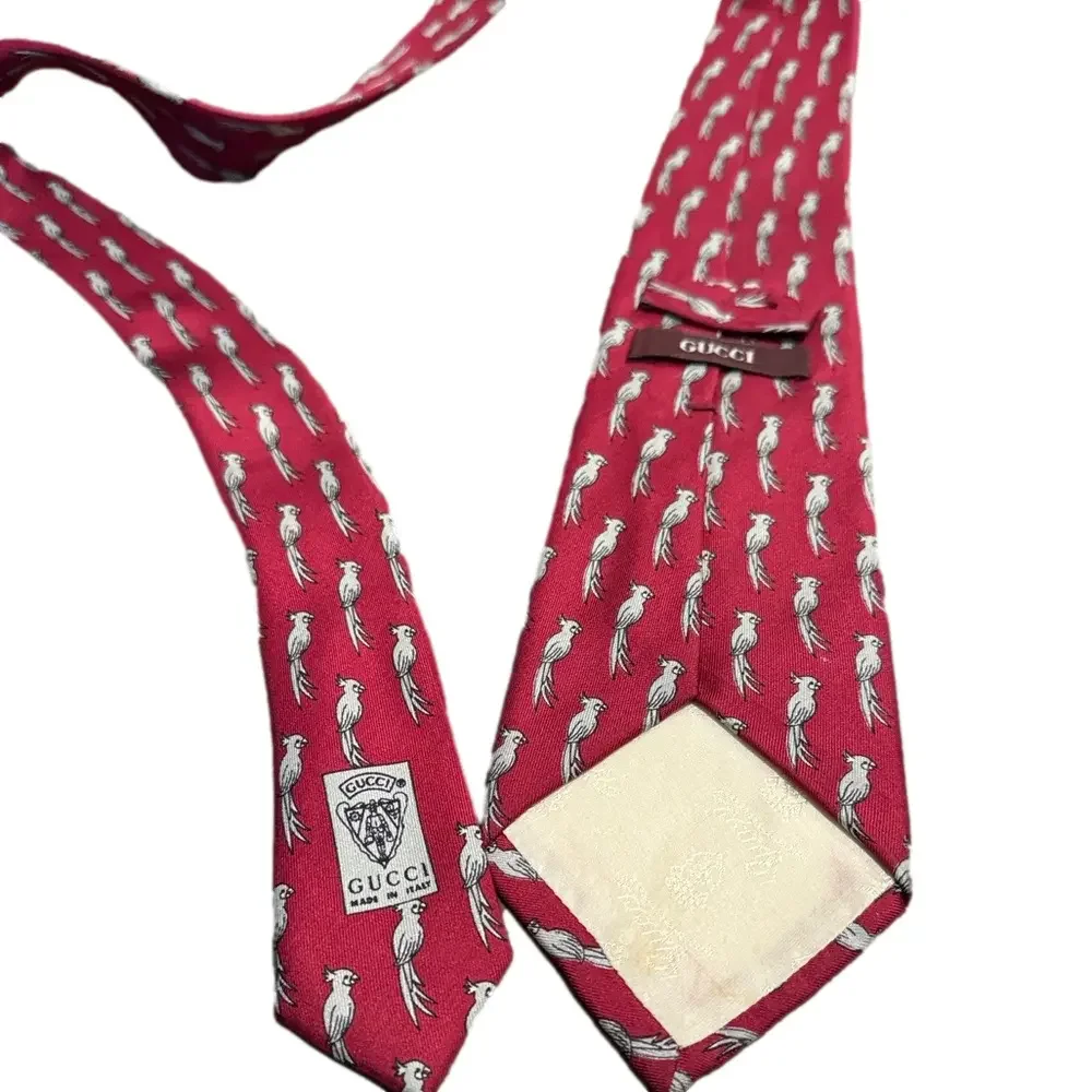Gucci Red Tie with Parrot Design